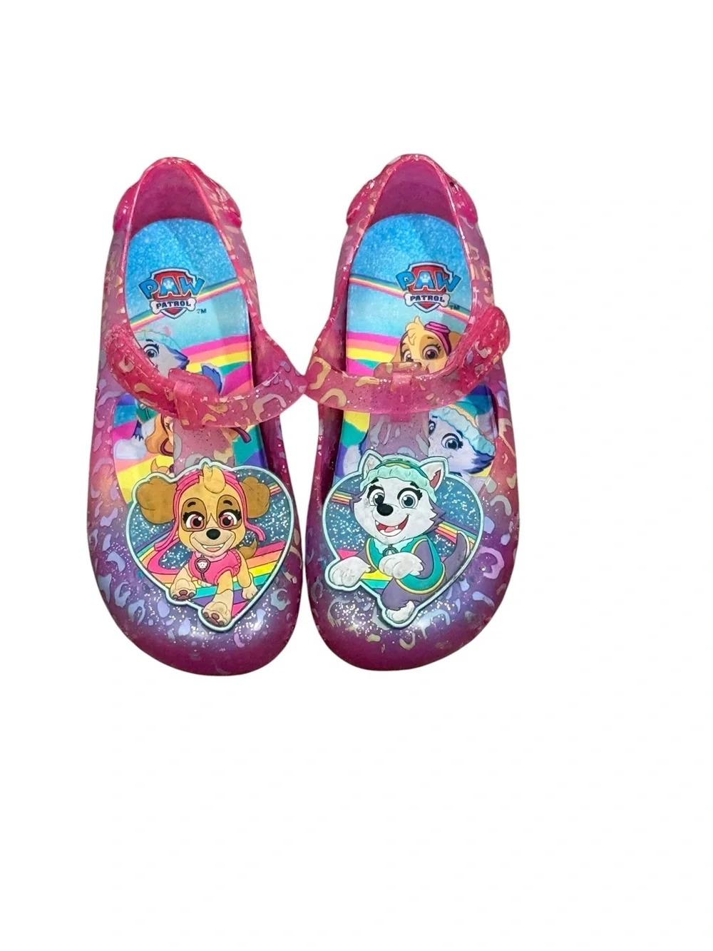 Paw Patrol Pink Purple Glitter Mary Jane Shoes with Rainbow Graphics
